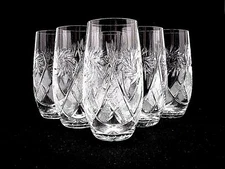 Set of 6 Russian Cut Crystal Highball Glasses 10 oz - Soviet USSR Water Soda