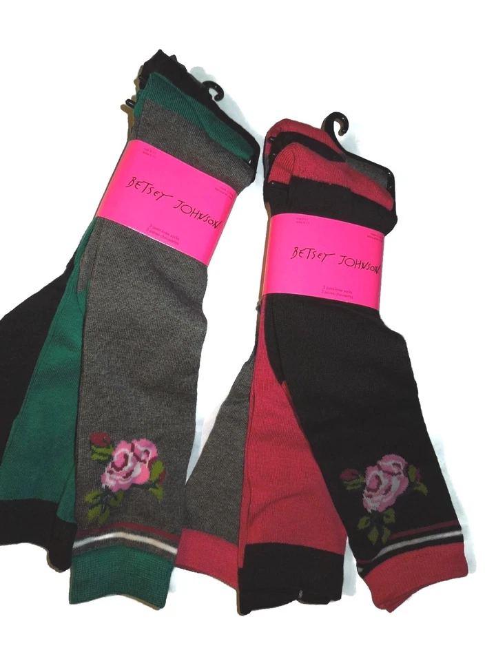 Pack de 6 calcetines hasta la rodilla Betsey Johnson - talla 9-11 - gris negro verde rojo Foto 3 de 4