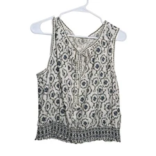 Max Studio Tank Top Women's M/L Sleeveless V-Neck Printed Cottage Boho Shirt