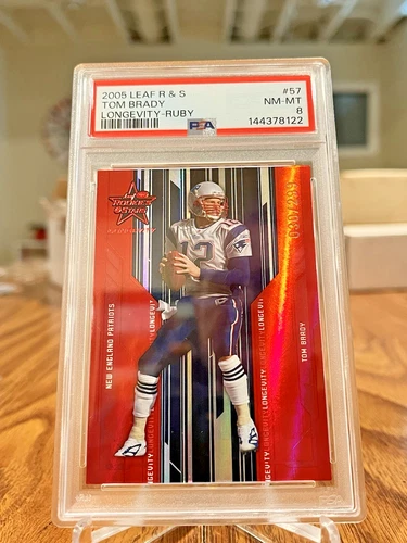 2005 Leaf Rookies & Stars Football Longevity Ruby Tom Brady 30/299 PSA 8