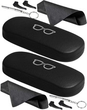 Glasses Case, 2 Pack Unisex Hard Shell Eyeglass Case PU Leather Hard Eyeglass Ca