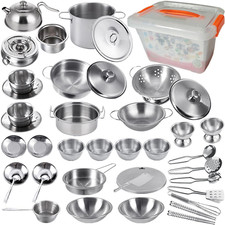 Mini Size Kids Kitchen Pretend Play Toys Accessories with Stainless Steel Cookwa