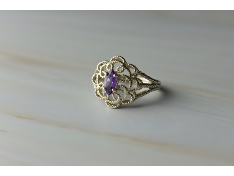 925 Sterling Silver Amethyst "openwork" Ring Size… - image 9