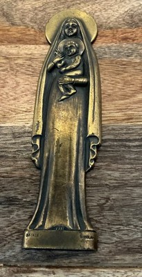 Salvatore Melani Art Deco Bronze Madonna und Kind Gips Relief Statue signiert