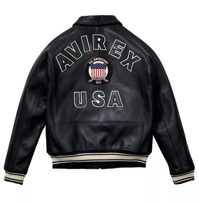 Men's Black  Avirex Bomber American Flight Jacket Faux Leather Jacket Gift Sale
