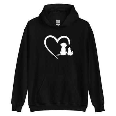 Dog Puppy and Baby Cat Heart - Animal Dog & Cat Heart Hoodie Size S-3XL