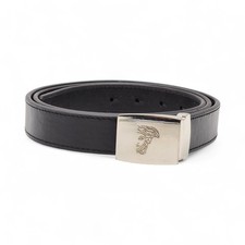 Versace Collection Men’s Leather Belt With Silver Medusa Head Buckle Black - New