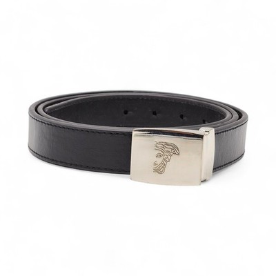 Versace Collection Men s Leather Belt With Silver Medusa Head Buckle Black - New