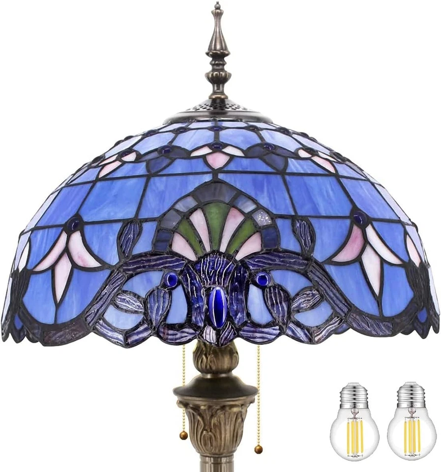 Blue Purple Tiffany Floor Lamp - Stained Glass Reading Light - Image 3 of 4