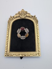 Vintage Egyptian Triple Scarab Marcasite Brooch With Multi Stones 
