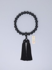 Kyoto Homme Juzu – 22 Matte Onyx Perles Avec Hotaru Verre Accent Pure Soie Ta