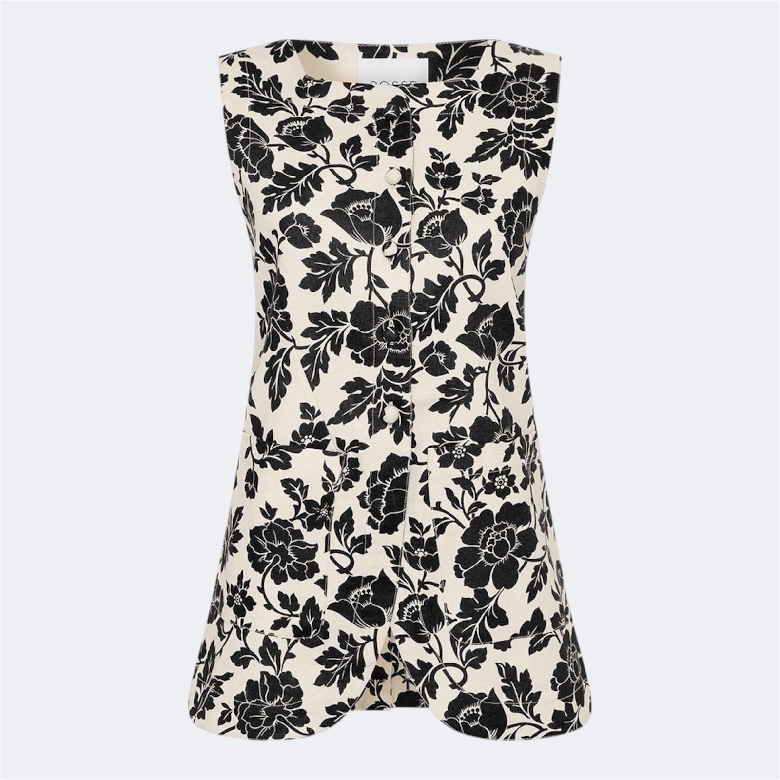 Posse Romeo Linen Vest S / AU 8 / US 4 Sleeveless Top Black Cream Spring Floral image 5