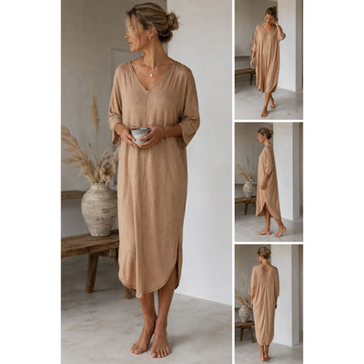 By Malene Birger Linen Knit Cocoon Midi Dress Beige Scandinavian Boho S