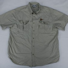 COLUMBIA PFG Vtg Beige Fly Fishing Embroidered S/S Btn SHIRT Men's XL