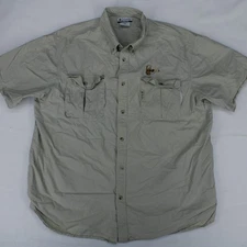 COLUMBIA PFG Vtg Beige Fly Fishing Embroidered S/S Btn SHIRT Men's XL