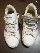 adidas Grand Court White Pink Blue Lace Up Striped Low Top Sneakers GW7163