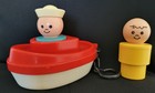 Vintage 1974 Fisher Price Toys Lot Of 3 Items 2 People and 1978 Red Boat