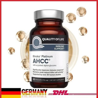 Kinoko Platinum AHCC Supplement, QUALITY OF LIFE  750mg of AHCC, 60 Vegicaps