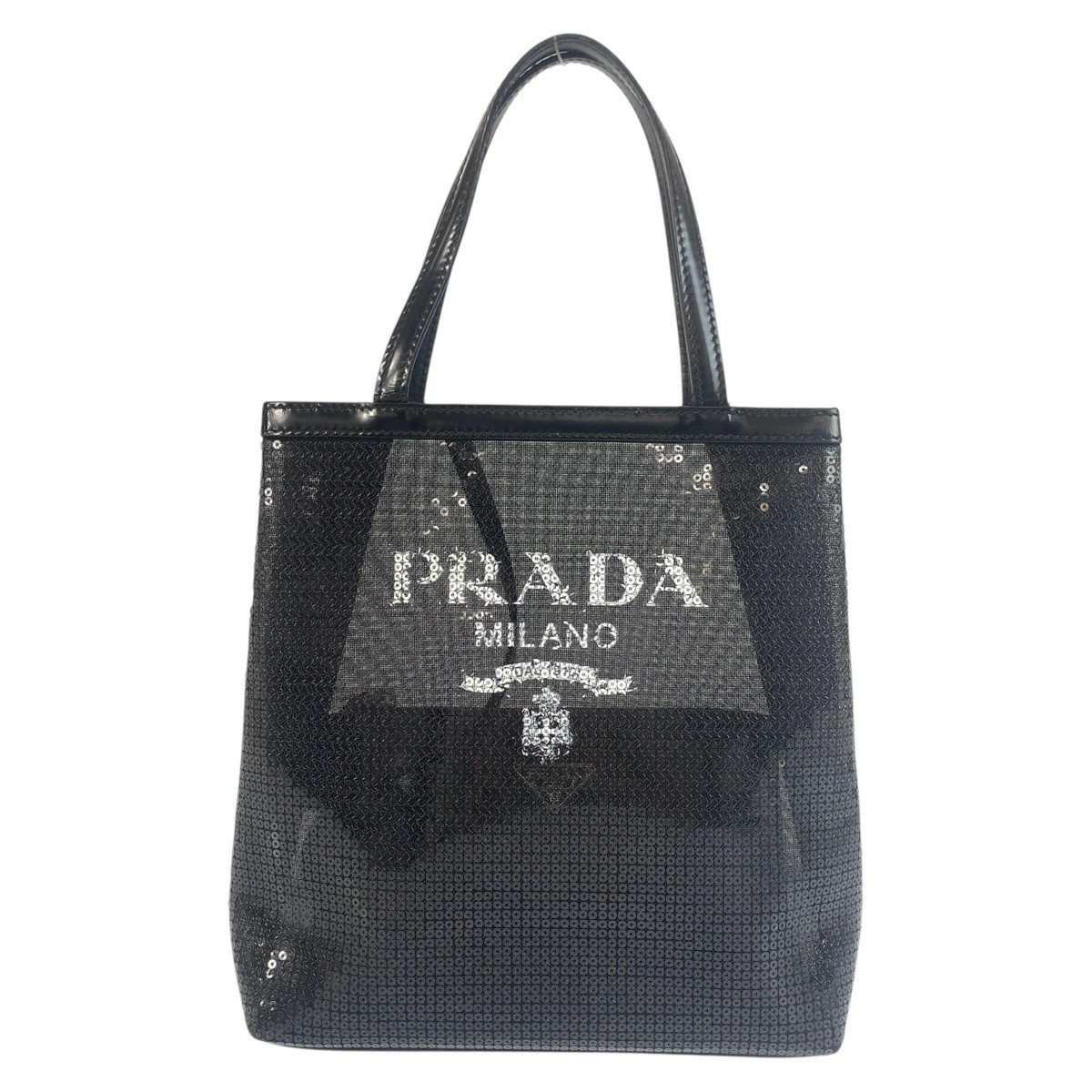 Prada Mesh Triangular Logo Sequin Leather Handbag… - image 2