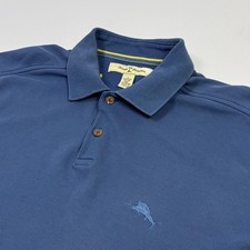 Tommy Bahama Polo Shirt Mens Large Blue Pima Cotton Marlin Logo Golf Casual