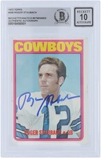 Roger Staubach Dallas Cowboys Signed 1972 Topps #200 Beckett 10 Rookie Card. rookie card picture