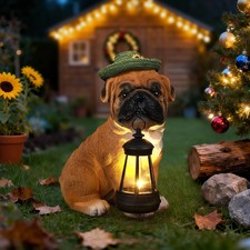Solar-Powered Garden Dog Statue with Integrated LED Lights for Outdoor Decor