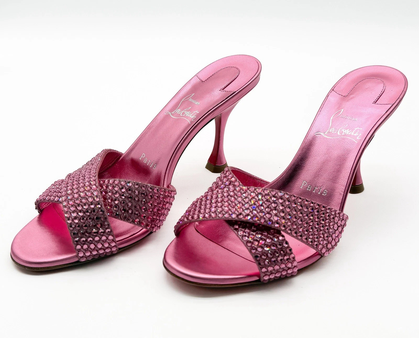 Christian Louboutin — Christian Louboutin Mariza Is Back Strass 85 Mule Sandal Pink Metallic EU 37.5
