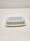 Vintage Pyrex Snowflake & Garland Motif 2 Piece Butter Dish. Blue & White.
