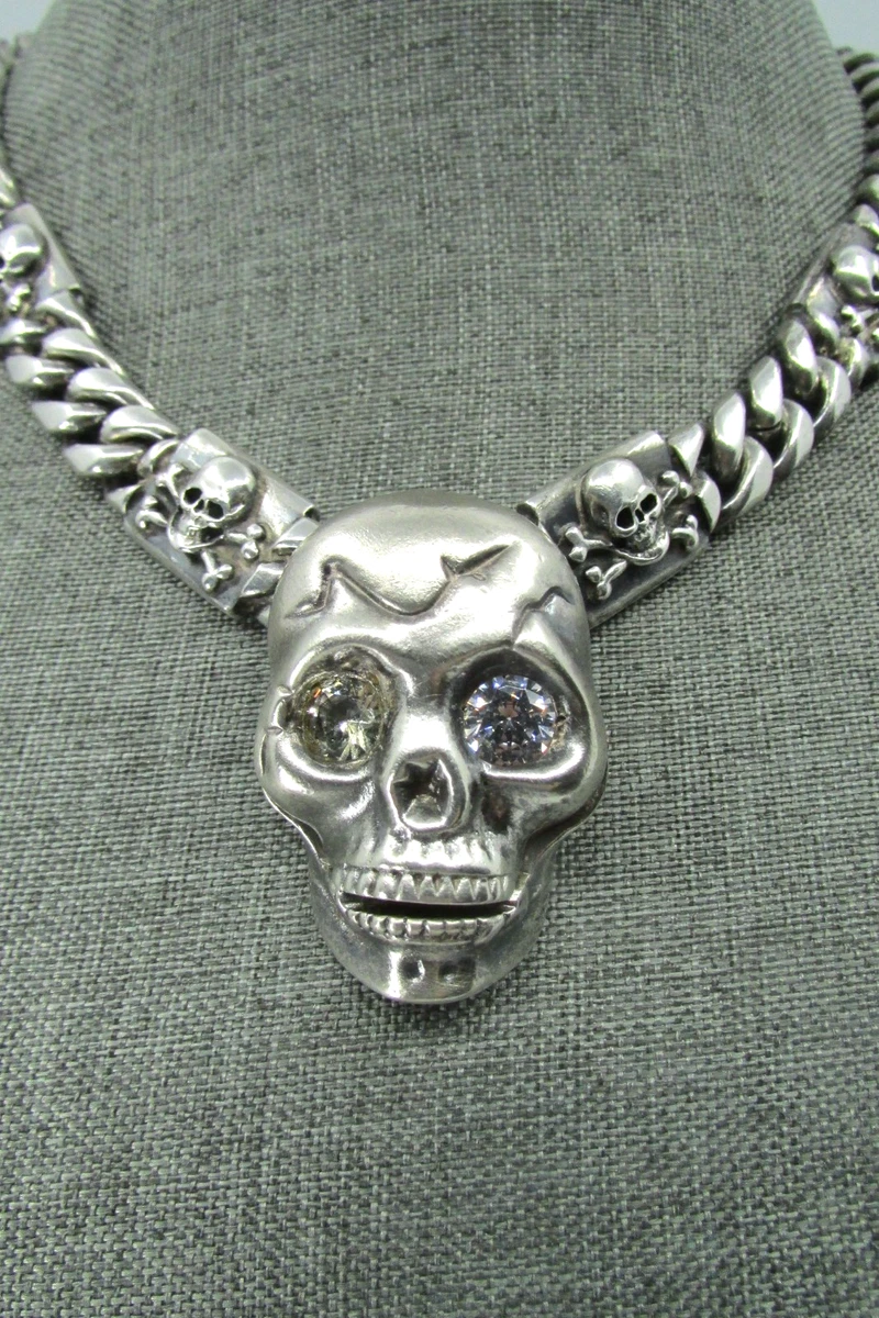 sterling silver skull necklace products for sale | eBay