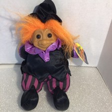 Halloween Russ Troll Doll Orange Hair Witch Hat Soft Body has Original Tag