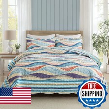 HoneiLife Qversized Queen Quilt - 106"x106" Coastal Quilt Sets, Beach Quilt