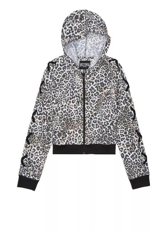 VICTORIA'S SECRET SPORT LEOPARD LACE UP FULL ZIP SWEATSHIRT VICTORIA'S SECRET SPORT LEOPARD LACE UP FULL ZIP SWEATSHIRT