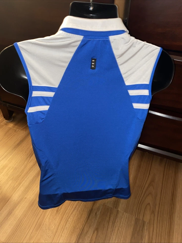 Camisa Top de Golf Jamie Sadock Talla Mediana Azul y Blanco Sin Mangas Botón a Presión Foto 4 de 4