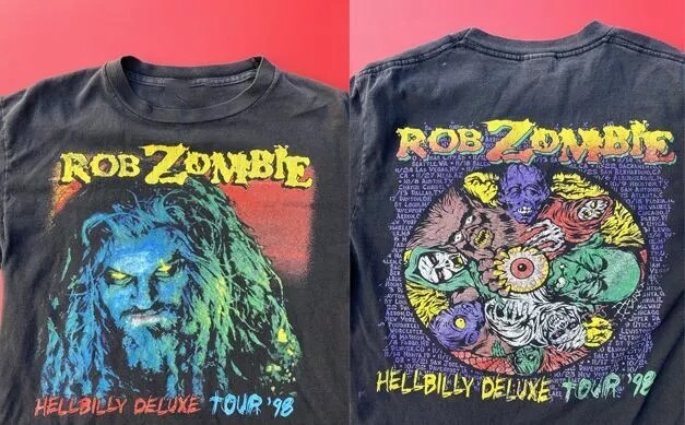 1998 Rob Zombie Hellybilly Deluxe Tour 2 Side Black Tshirt Unisex 