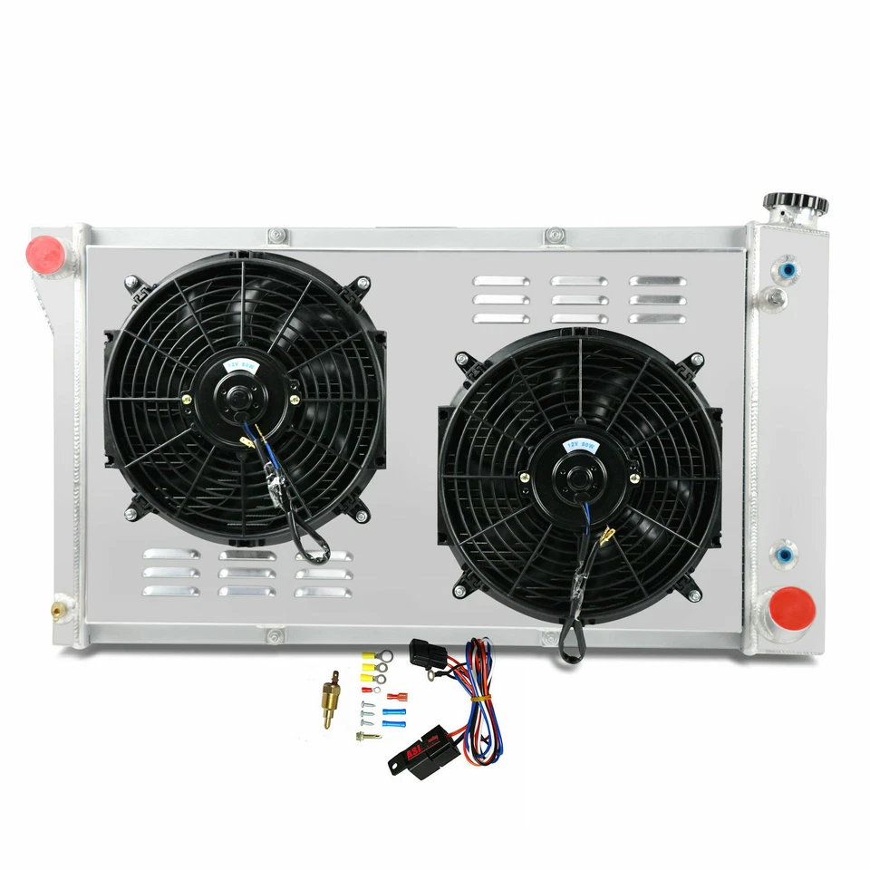 3-ROW ALUMINUM RADIATOR SHROUD FANS FITS 1967-1972 CHEVY C10 TRUCKS C K 10 20 30 Foto 3 de 4