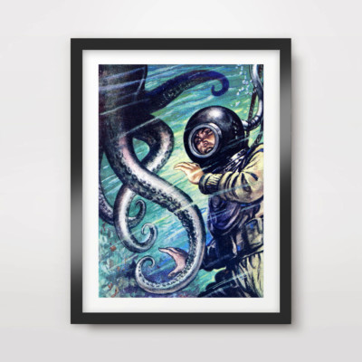 RETRO TIEFSEETAUCHER ILLUST MEER NAUTIK KUNSTDRUCK Poster Deko Wandbild
