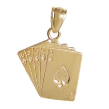 New 14k Yellow Gold Royal Flush Playing cards Pendant