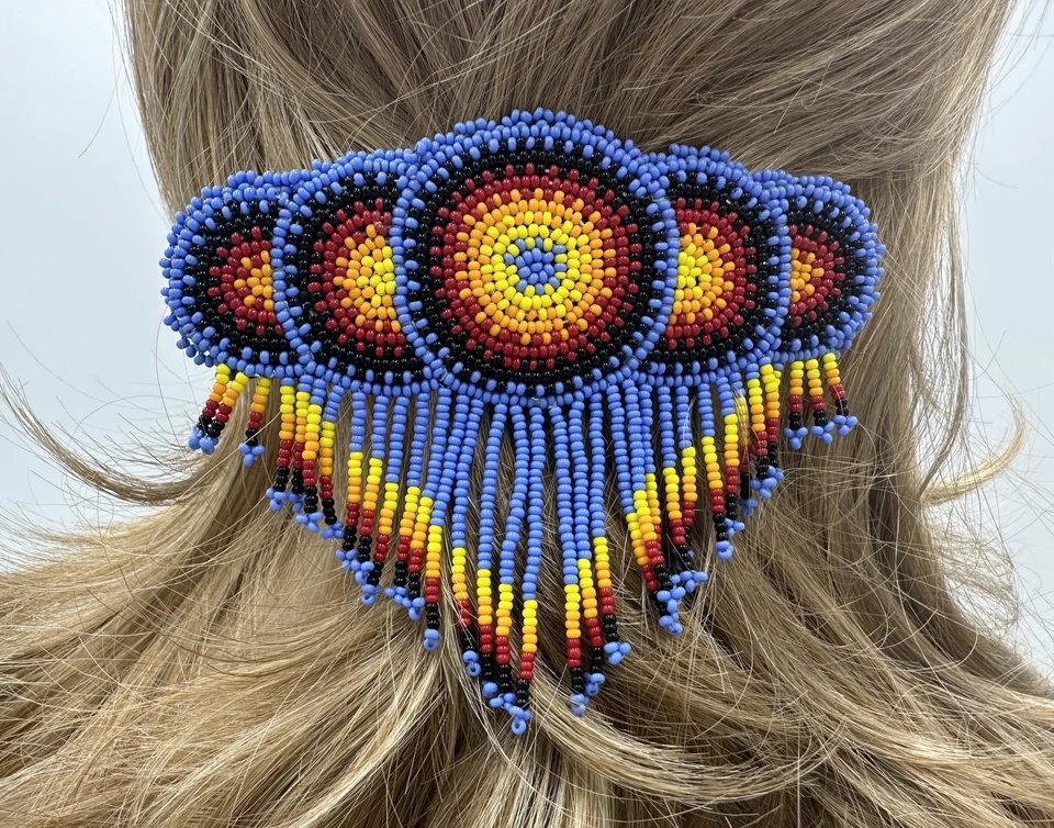 Cordón francés con flecos estilo nativo negro lavanda con cuentas hecho a mano Foto 4 de 4