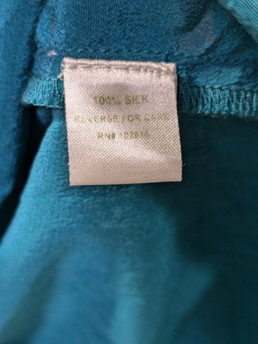 Garnet Hill Silk Blouse Womens 8 Scarf Neck Open Popover Collared Teal - Picture 4 of 15