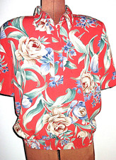 Vtg Rose ALFRED DUNNER Floral PAD Plvr Sht Slv ELASTIC Col 4 Button BLOUSE/Sz 16