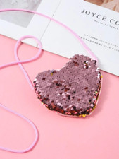 Girls Sequin Decor Heart Design Purse