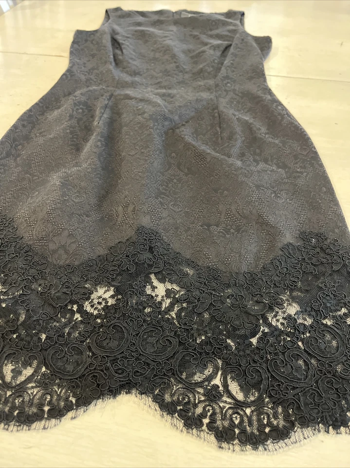 Vestido Carmen Marc Valvo Negro Sin Mangas Festoneado Encaje Ribete Impresionante Talla 8 Foto 2 de 4