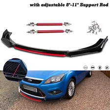 Front Bumper Lip Chin Splitter Spoiler w/Adjustable 8"-11" Strut Rod Bar Set Red