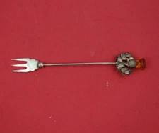 English Estate Sterling Silver Cocktail Fork Birmingham 1920 yellow glass 4 3/4"