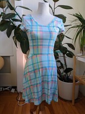 fit and flare retro vintage neon rainbow plaid skater dress fit and flare