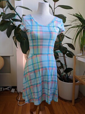 fit and flare retro vintage neon rainbow plaid skater dress fit and flare |  eBay