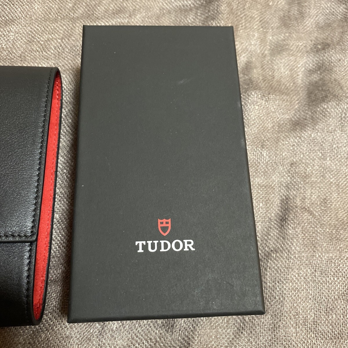 TUDOR Watch Travel Storage Case Black Leather Red Fabric Pouch In