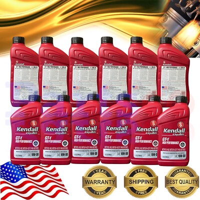 Motor Oil 10W30 Synthetic Blend 12 Quarts Kendall Liquitek GT-1 High Performance