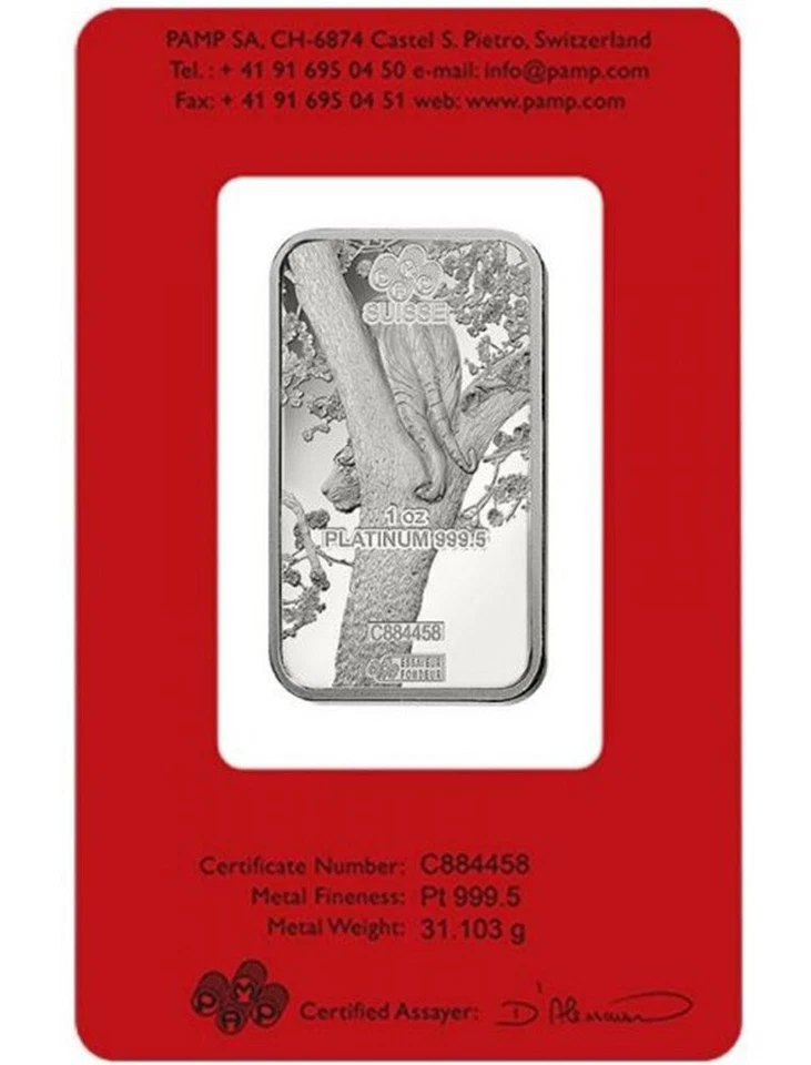 Barra AÑO DEL TIGRE 2022 1 OZ PLATINO Pamp Suisse. Foto 2 de 4