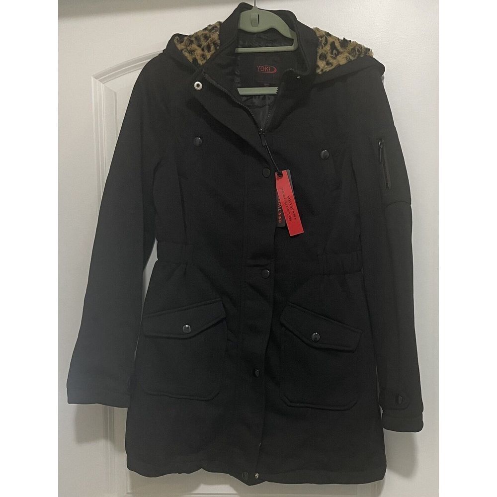 Yoki New York Sz Medium Black Soft Shell Full Zip Snap Jacket with Hood